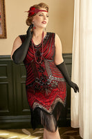 Load image into Gallery viewer, Red Sequin Plus Size 1920s Dress with Fringes