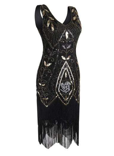 Ivory Sequins Glitter Fringe 1920s Dress