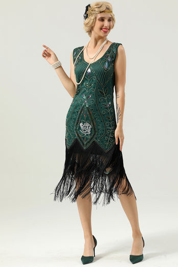 Ivory Sequins Glitter Fringe 1920s Dress