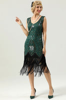 Load image into Gallery viewer, Green Sequins Glitter Fringe 1920s Dress