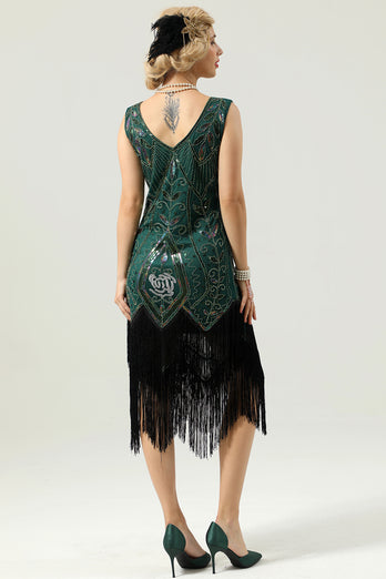 Green Sequins Glitter Fringe 1920s Dress