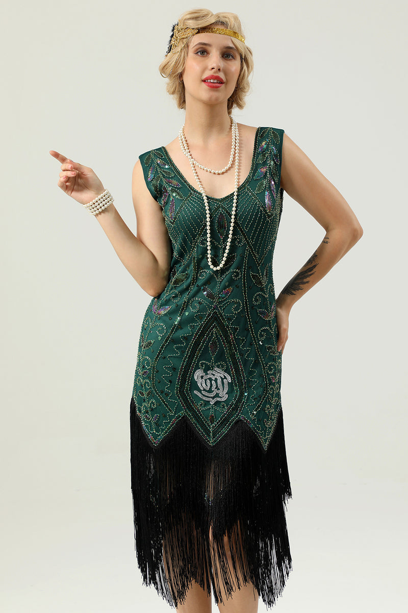 Load image into Gallery viewer, Ivory Sequins Glitter Fringe 1920s Dress