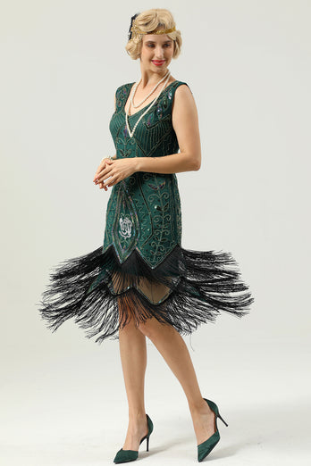 Ivory Sequins Glitter Fringe 1920s Dress