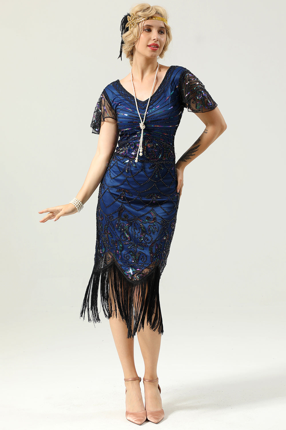 Royal Blue Sequin Fringe Flapper 1920s Dress