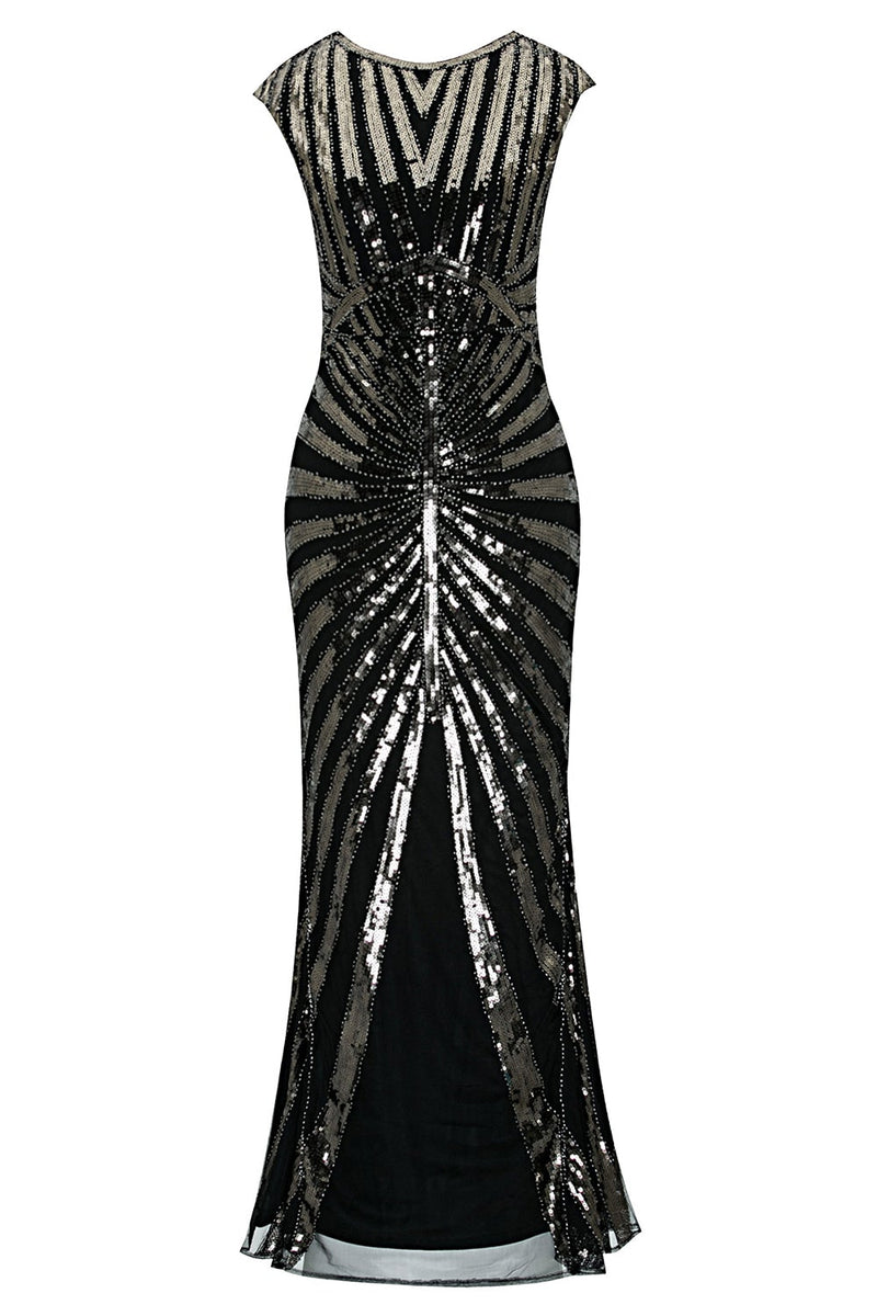 Load image into Gallery viewer, Black Mermaid 1920s Sequined Flapper Dress