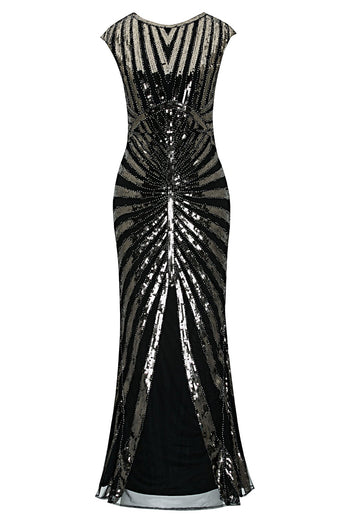 Black and Pink Mermaid 1920s Sequined Flapper Dress