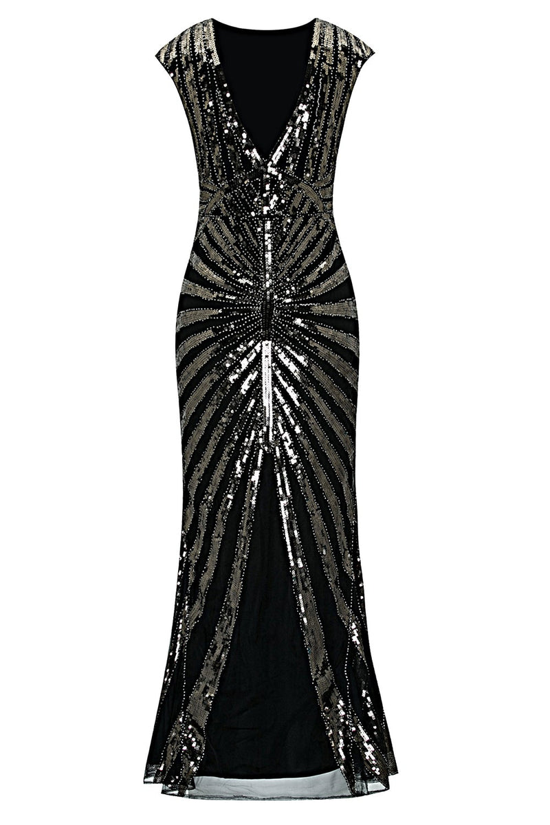 Load image into Gallery viewer, Black Mermaid 1920s Sequined Flapper Dress