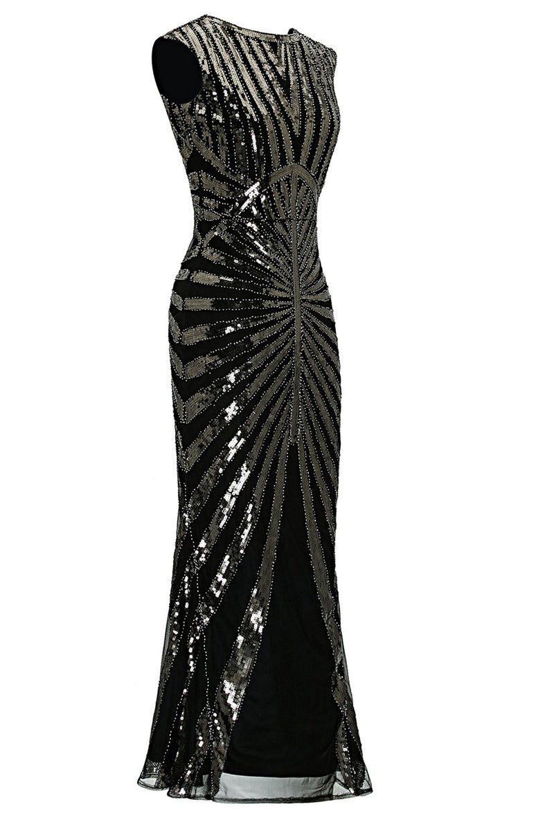 Load image into Gallery viewer, Black Mermaid 1920s Sequined Flapper Dress