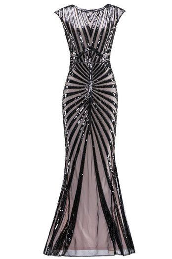 Black Mermaid 1920s Sequined Flapper Dress