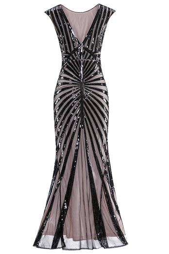 Black Mermaid 1920s Sequined Flapper Dress