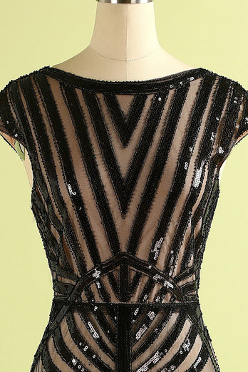 Black Mermaid 1920s Sequined Flapper Dress