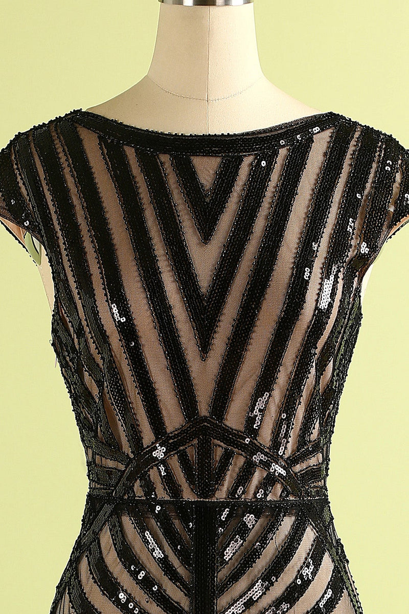 Load image into Gallery viewer, Black Mermaid 1920s Sequined Flapper Dress