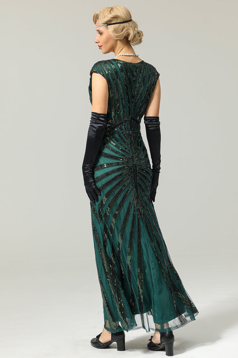 Load image into Gallery viewer, Black and Champagne 1920s Sequined Flapper Dress