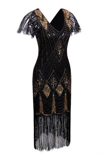 Black and Gold Sequin 1920s Dress