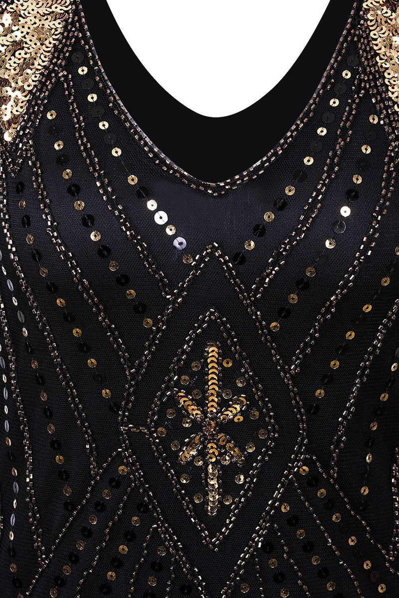 Load image into Gallery viewer, Black and Gold Sequin 1920s Dress