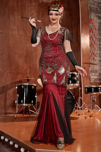 Burgundy Long 1920s Sequins Flapper Formal Dress