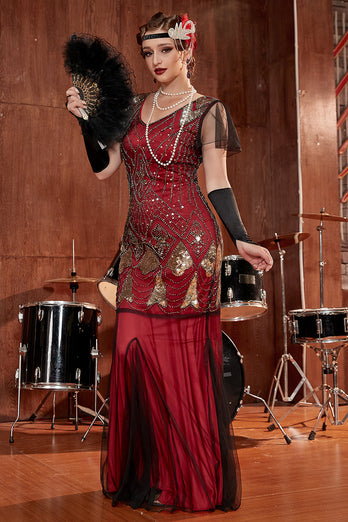 Burgundy Long 1920s Sequins Flapper Formal Dress