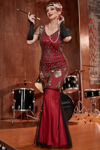 Burgundy Long 1920s Sequins Flapper Formal Dress