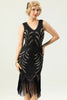 Load image into Gallery viewer, Black and Gold V Neck Sequin 1920s Flapper Dress