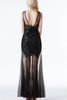 Load image into Gallery viewer, Black Long Tulle Sequin 1920s Dress