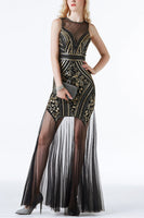 Load image into Gallery viewer, Silver Long Tulle Sequin 1920s Dress