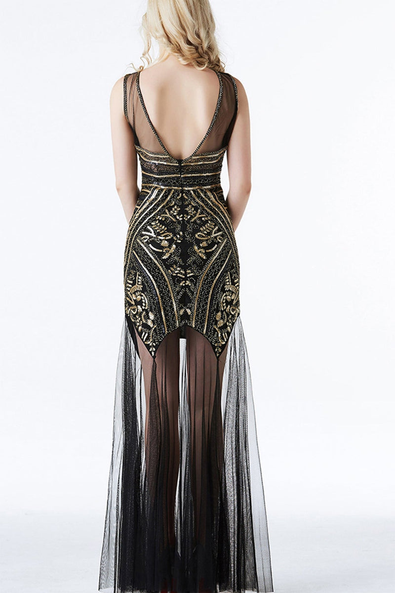 Load image into Gallery viewer, Silver Long Tulle Sequin 1920s Dress