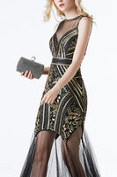 Load image into Gallery viewer, Silver Long Tulle Sequin 1920s Dress