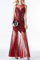 Load image into Gallery viewer, Silver Long Tulle Sequin 1920s Dress