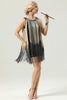 Load image into Gallery viewer, Round Neck Black Fringed 1920&#39;s Dress