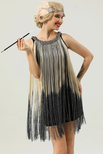 Round Neck Black Fringed 1920's Dress