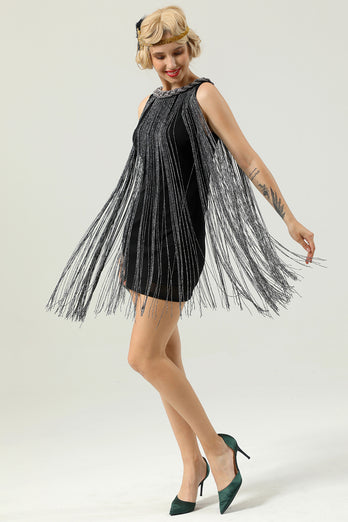 Black Sequin Sleeveless 1920s Gatsby Dress