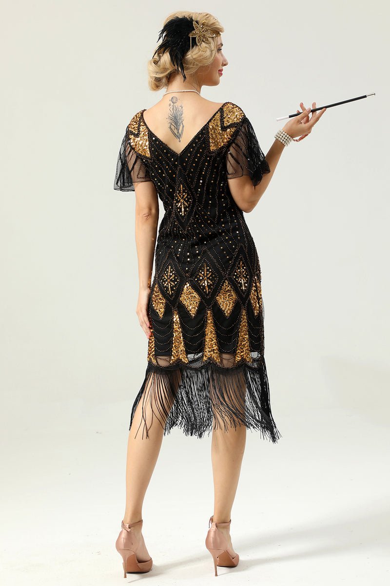 Load image into Gallery viewer, Golden Fringe 1920s Dress