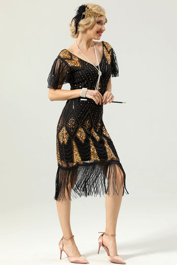 Golden Fringe 1920s Dress