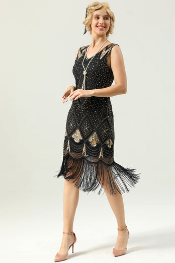 Apricot Sequin Fringe Bodycon 1920s Dress