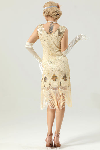 Apricot Sequin Fringe Bodycon 1920s Dress