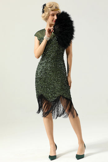 Green Cap Sleeves Sequin 1920s Dress