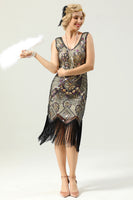 Load image into Gallery viewer, Golden Fringe 1920s Dress