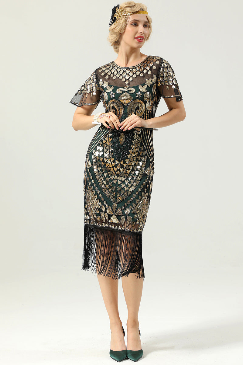 Load image into Gallery viewer, Green Sequin 1920s Dress