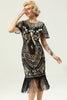 Load image into Gallery viewer, Black and Gold Sequin 1920 Dress with Batwing Sleeves