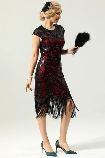 Black Sleeveless Sequin Fringe 1920 Dress
