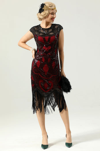 Black Sleeveless Sequin Fringe 1920 Dress