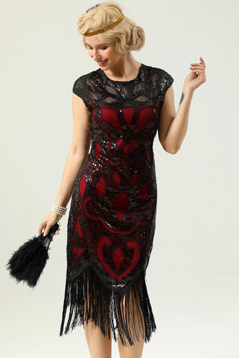 Black Sleeveless Sequin Fringe 1920 Dress