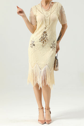 Beaded Red Sequin 1920s Dress with Sleeves