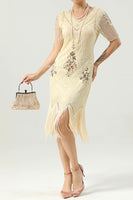 Load image into Gallery viewer, Beaded Red Sequin 1920s Dress with Sleeves