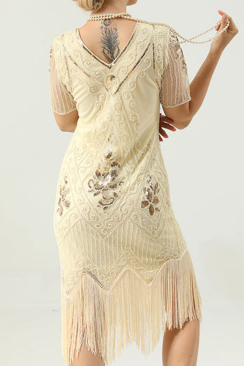 Beaded Red Sequin 1920s Dress with Sleeves