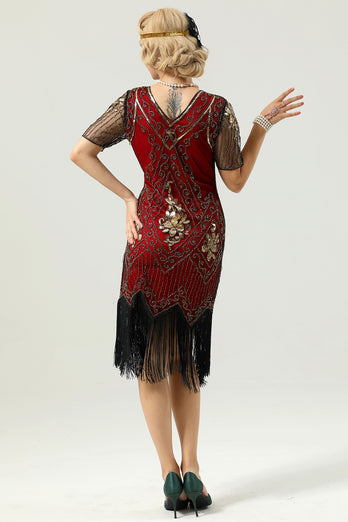 Black Deep V Neck Flapper 1920s Dress
