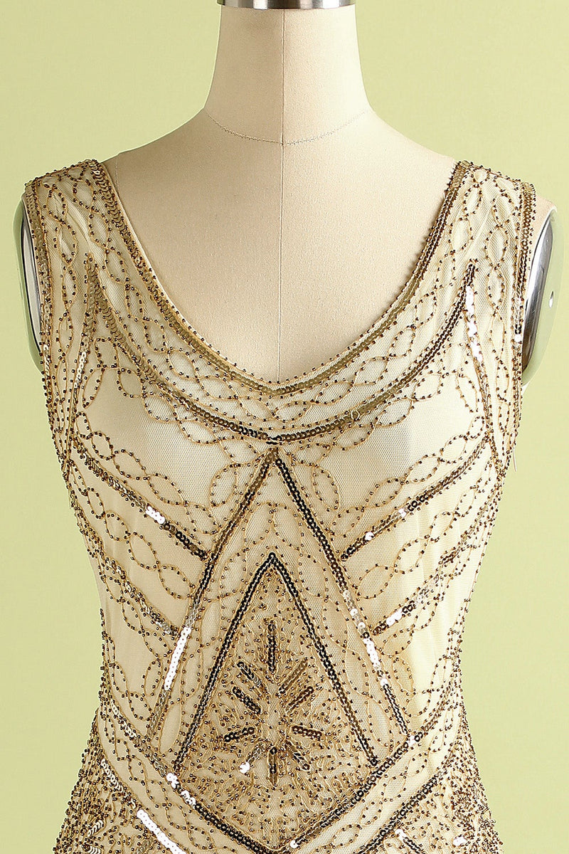 Load image into Gallery viewer, Champagne and Black Sequin Bodycon 1920s Dress