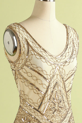 Champagne and Black Sequin Bodycon 1920s Dress