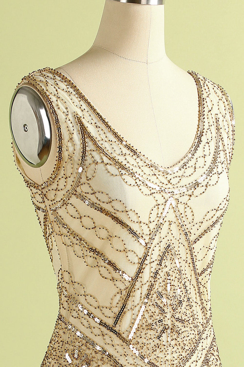 Load image into Gallery viewer, Champagne and Black Sequin Bodycon 1920s Dress