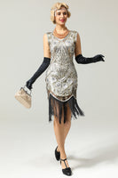 Load image into Gallery viewer, Silver Fringe Sequin 1920s Flapper Dress